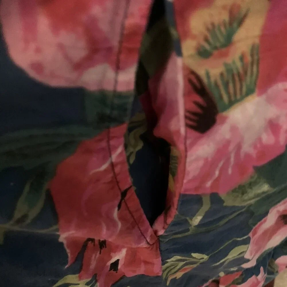 Vintage Ladies Mumu Dress w Pockets Tropical Floral MED Cotton Midi Blue w Pink - Picture 11 of 12